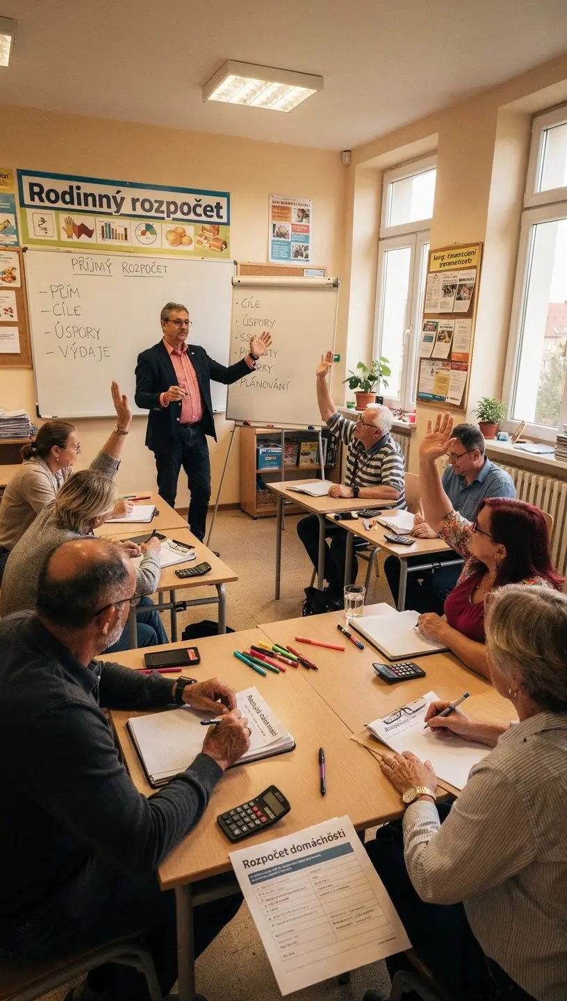 Ilustrace rozpočtového plánu s kategoriemi jako jídlo, bydlení a zábava.